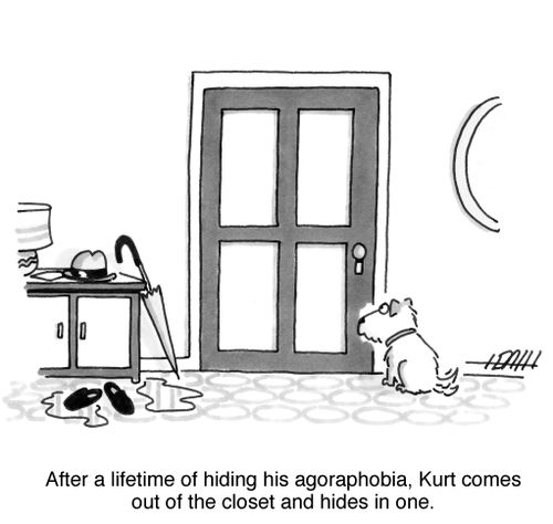 After a lifetime of hiding his agoraphobia, Kurt comes out of the closet and hides in one.