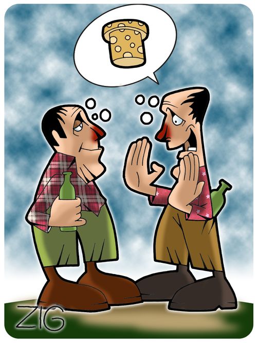 Two drunks discussing a cork.