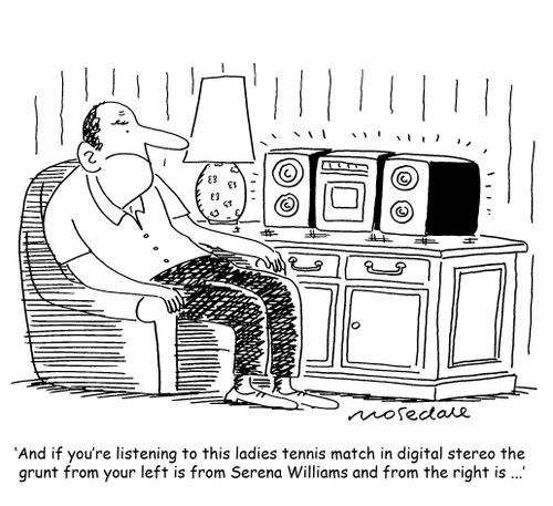 'And if you're listening to this ladies tennis match in digital stereo the grunt from your left is from Serena Williams and from the right is...'