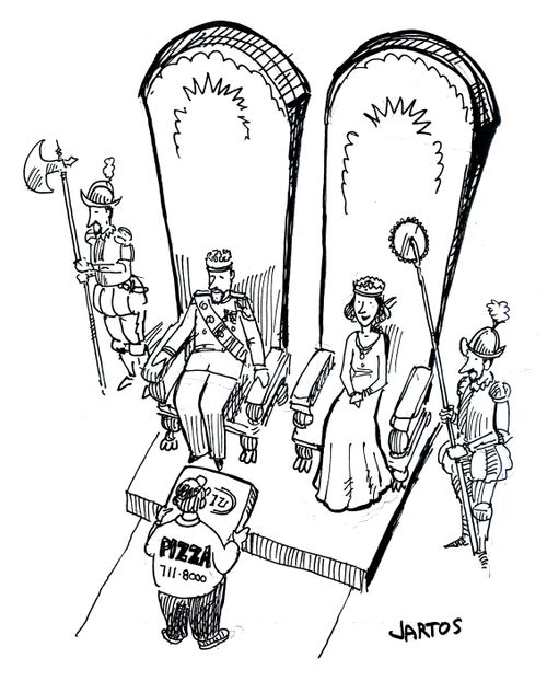 King and Queen receiving pizza
