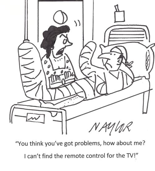 'You think you've got problems, how about me? I can't find the remote control for the TV!'