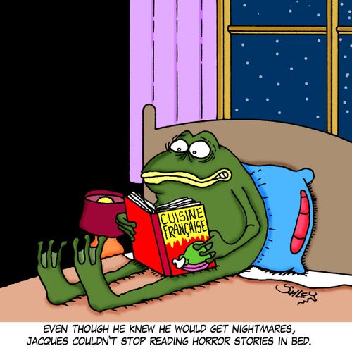 Even though he knew he would get nightmares, Jacques couldn't stop reading horror stories in bed.