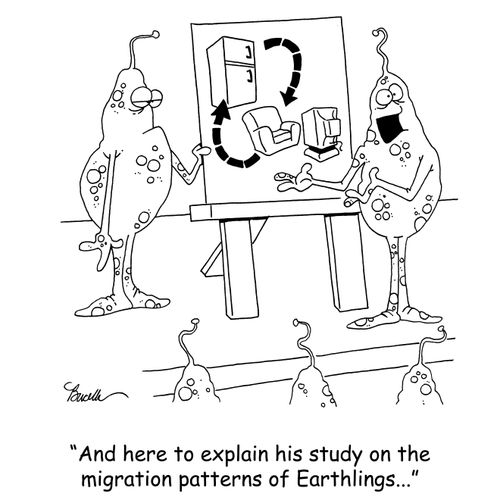 'And here to explain his study on the migration patterns of Earthlings...'