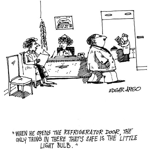'When he opens the refrigerator door, the only thing in there that's safe is the little light bulb.' 