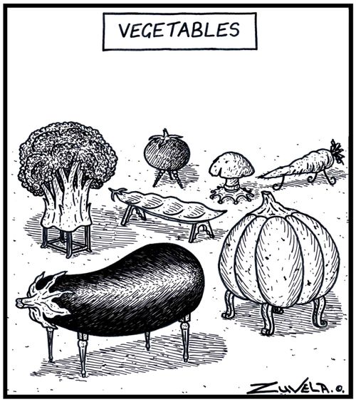 An assortment of vegetables in the form of Tables  