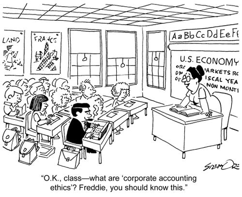 'O.K., class - what are 'corporate accounting ethics'? Freddie, you should know this.'