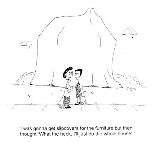 "I was gonna get slip covers for the furniture but then I thought, What the heck, I'll just do the whole house"