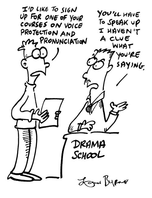 Teacher complaning he can't understand pupil in his course on 'Voice projection and pronunciation'