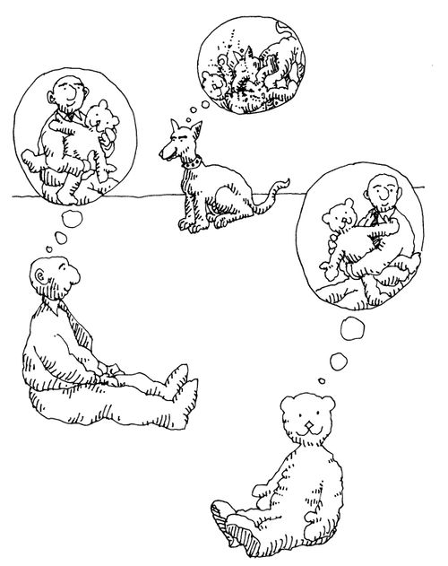 Dog,Man and Teddy Bear