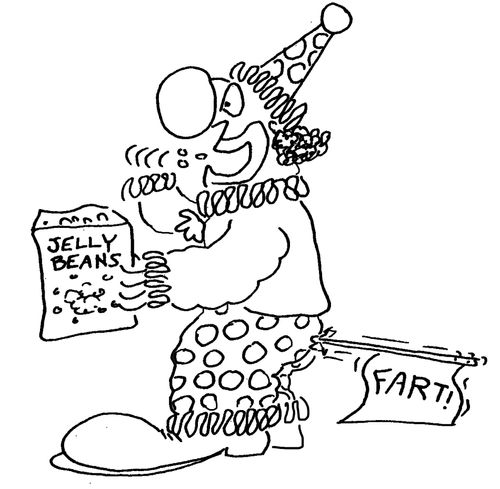 Clown eating jelly beans.