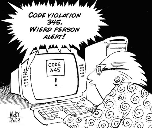 Computer shows code violation to wierd user.
