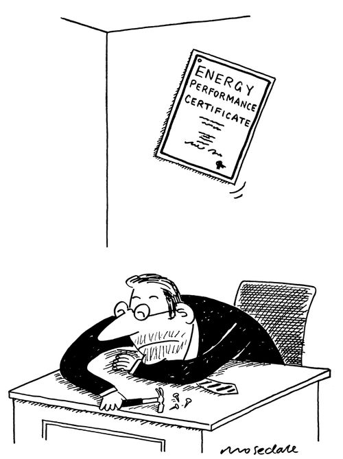 Energy performance certificate nailed to wall exhausts employer.