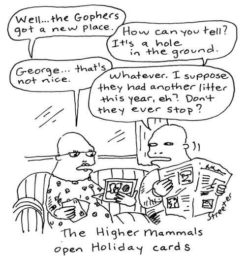 Higher Mammals open Holiday Cards.