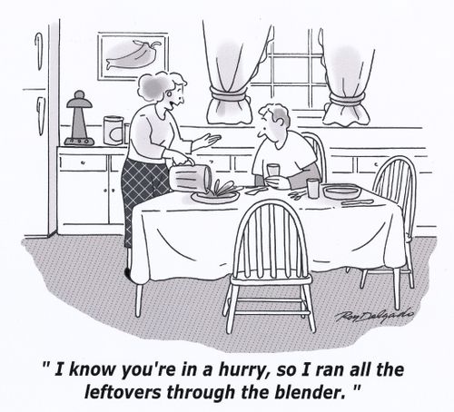 'I know you're in a hurry, so I ran all the leftovers through the blender.'