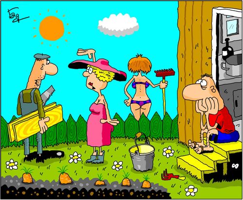 A lady wants a higher fence to protect her man from the neighbour.