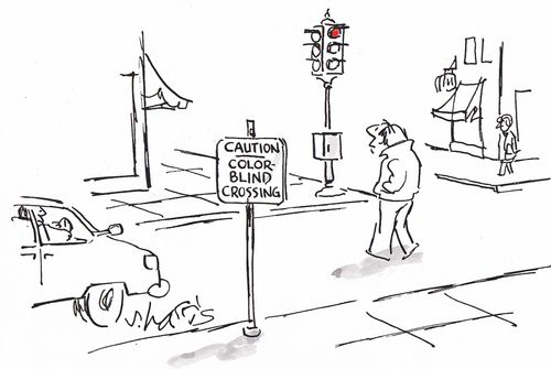 Caution - color blind crossing.