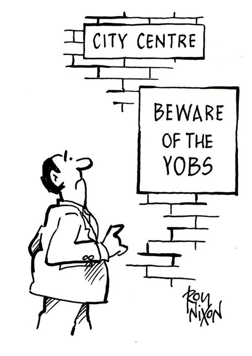 City Centre Sign - Beware of the Yobs