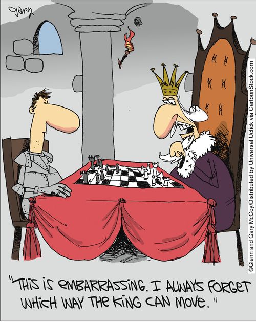 'This is embarrassing. I always forget which way the king can move.'