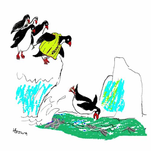 Penguin in a life jacket.