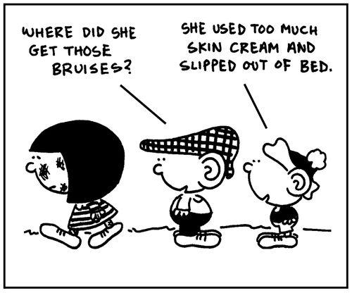 'She used too much skin cream and slipped out of bed.'