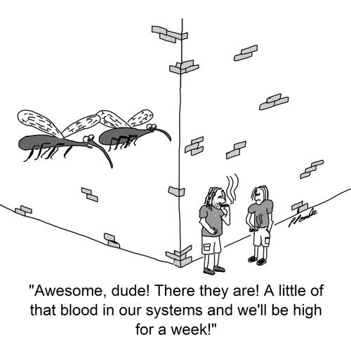 'Awesome, dude! There they are! A little of that blood in our systems and we'll be high for a week!'