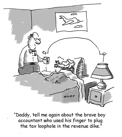 'Daddy, tell me again about the brave boy accountant who used his finger to plug the tax loophole in the revenue dike.'