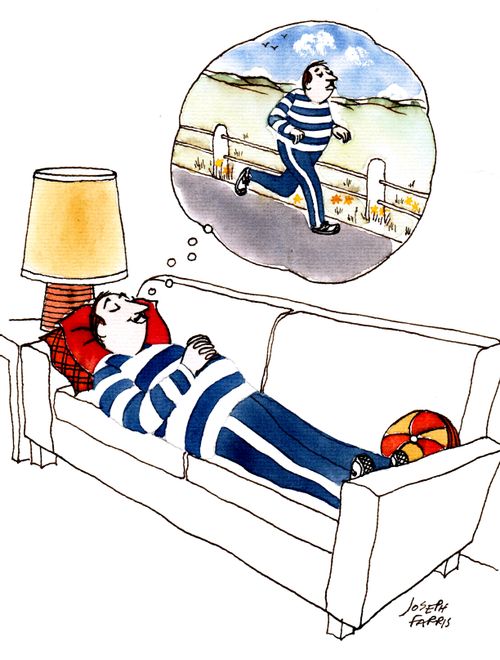 Couch Potato dreams about exercising.