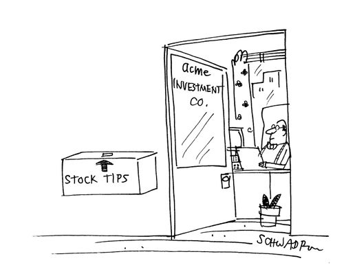 Stock tips box outside investment company office.