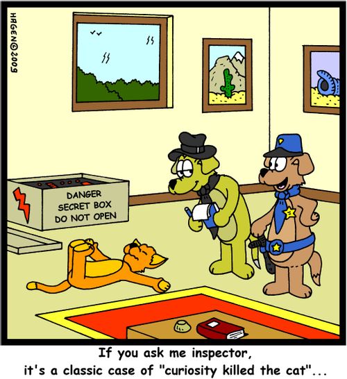 'If you ask me, Inspector, it's a classic case of 'curiosity killed the cat'...'