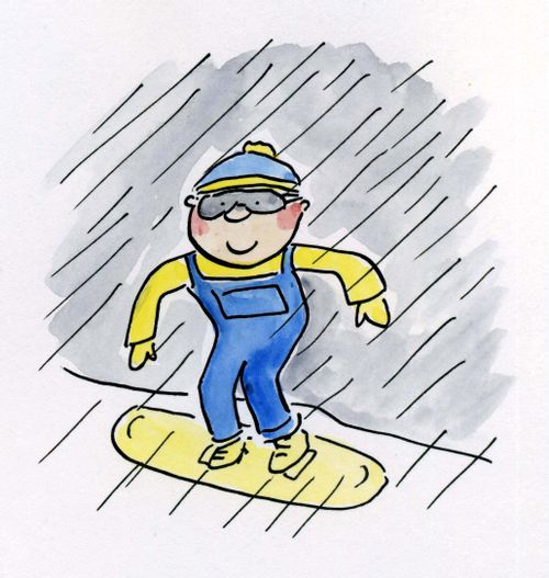 Snowboarding in the rain.