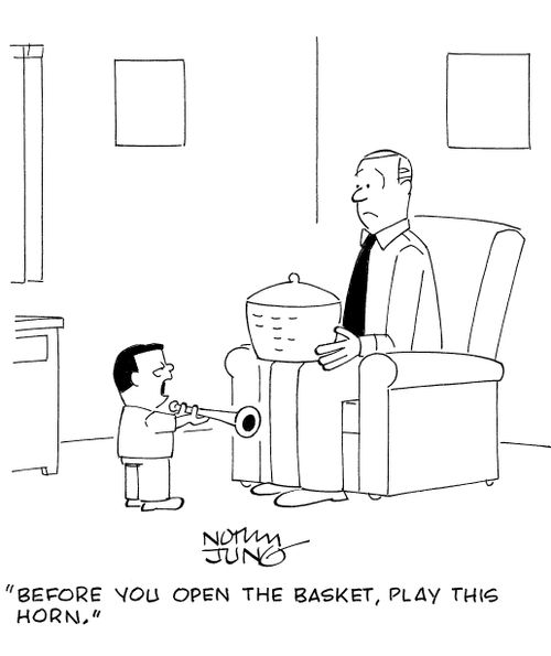 'Before you open the basket, play this horn.'
