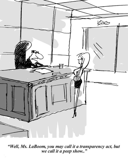 'Well, Ms. LaBoom, you may call it a transparency act, but we call it a peep show.'
