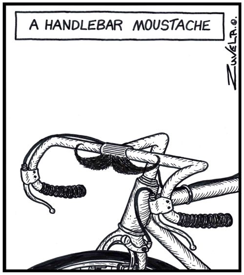 A handlebar moustache a moustache growing off the middle of a push-bike's handlebar