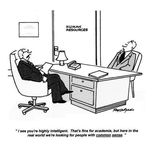 'I see you're highly intelligent. That's fine for academia, but here in the real world we're looking for people with common sense.'