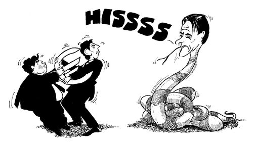 Blair, Brown, and a Mandelson snake.