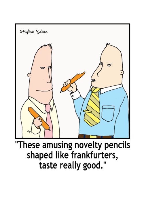 'These amusing novelty pencils shaped like frankfurters, taste really good.'