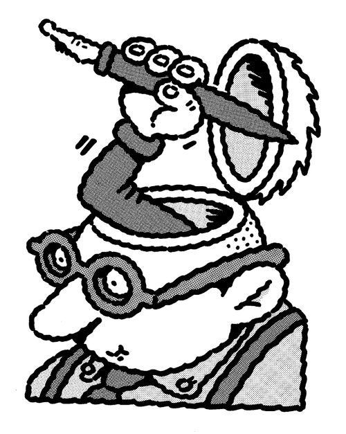 Fountain pen coming out of a man's head.