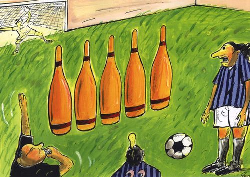 Direct Free Kick with Bowling Pins In Place of Wall