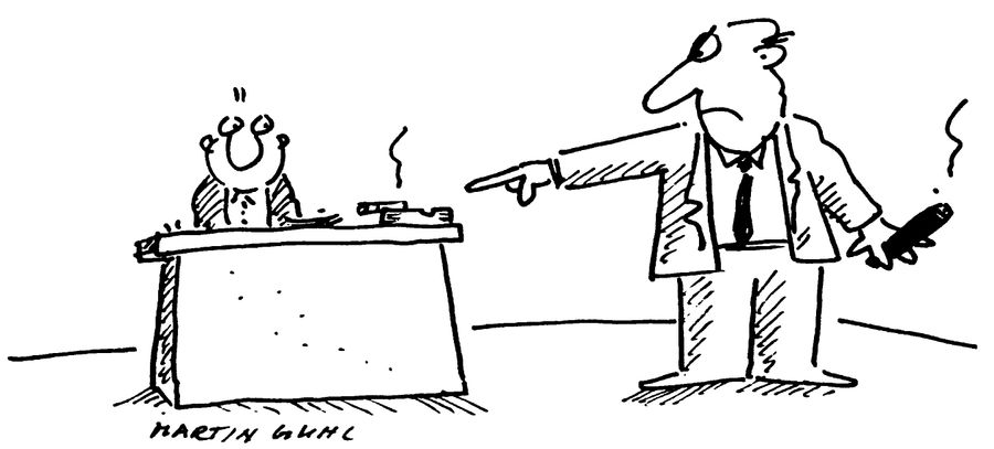 Smoking a cigiar telling employee to stop smoking