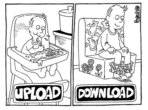 Baby eating "Uploading", Baby on toilet "Downloading"
