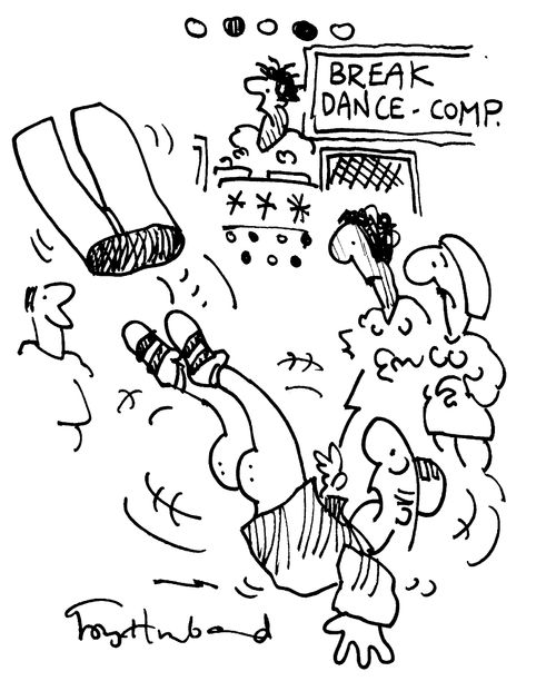 Breakdance competition, dancer's trousers falling off