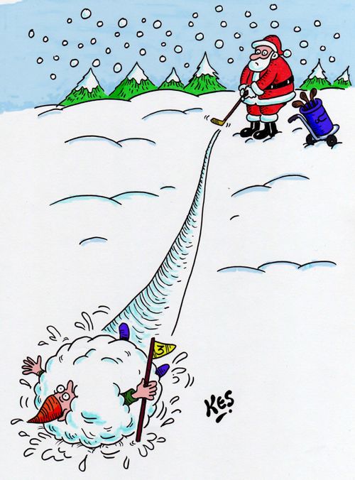 Santa playing golf.