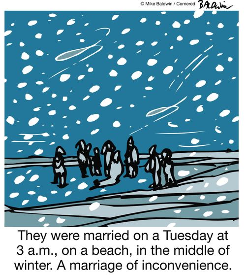 They were married on a Tuesday at 3 a.m., on a beach, in the middle of winter. A marriage of inconvenience.