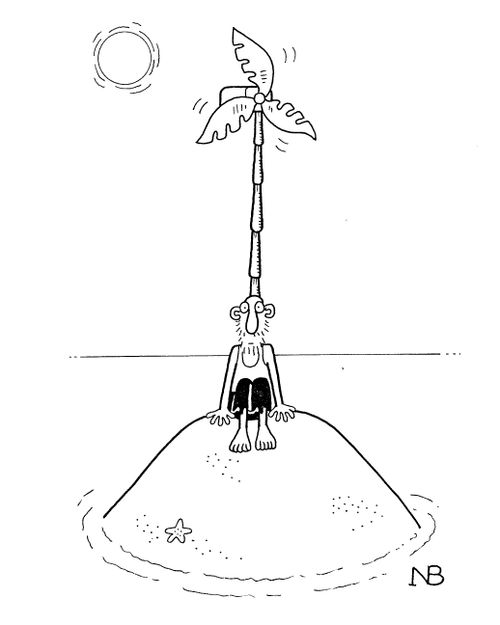 Desert island wind-turbine.