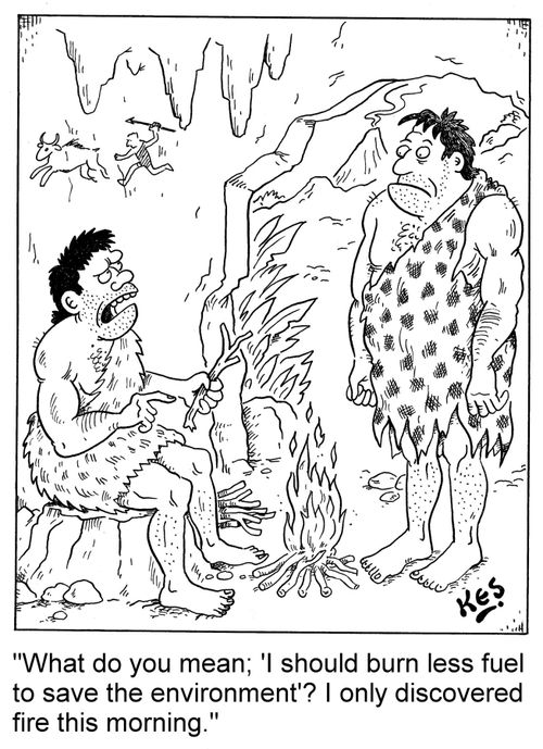 'What do you mean; 'I should burn less fuel to save the environment'? I only discovered fire this morning.'
