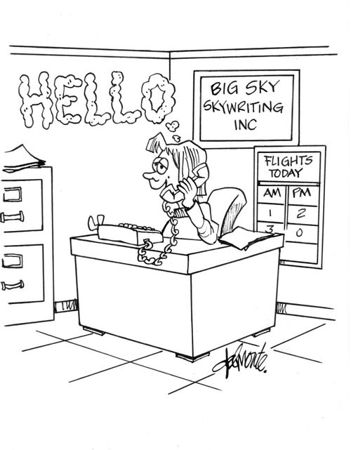 Girl answers phone and smoke comes out 'HELLO' from 'Big Sky Writing' company.