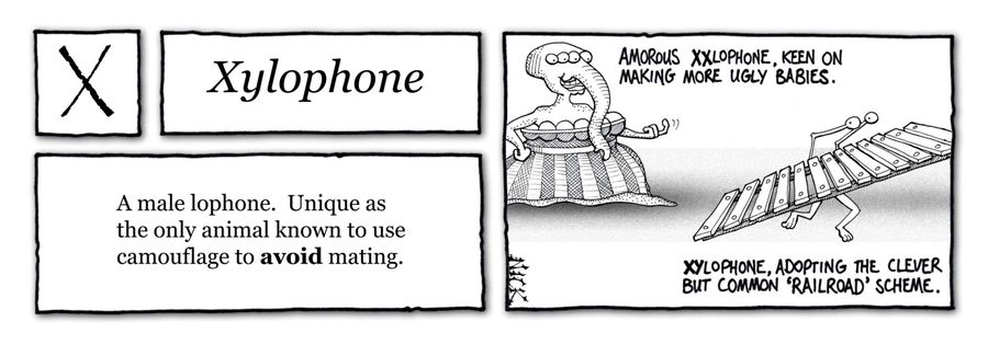 Xylophone: A male lophone. Unique as the only animal known to use camouflage to avoid mating.