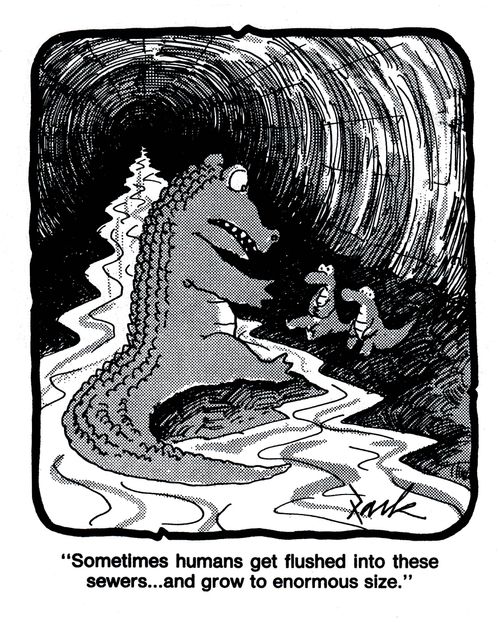 'Sometimes humans get flushed sewers... and grow to enormous size.'