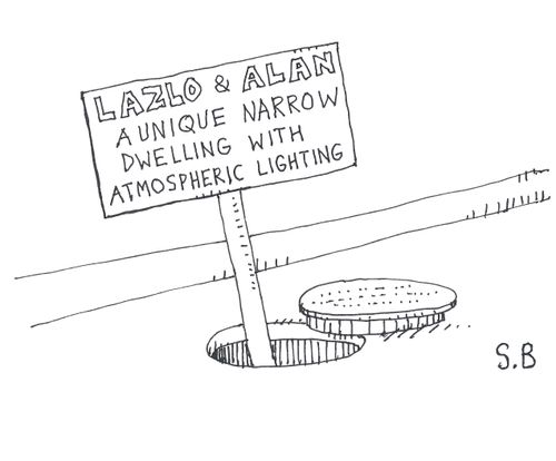 Lazlo and Alan, A unique narrow dwelling with atmospheric lighting.