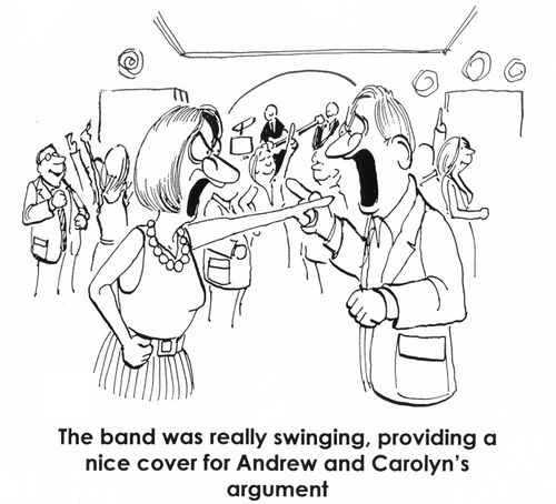 The band was really swinging, providing a nice cover for Andrew and Carolyn's argument.